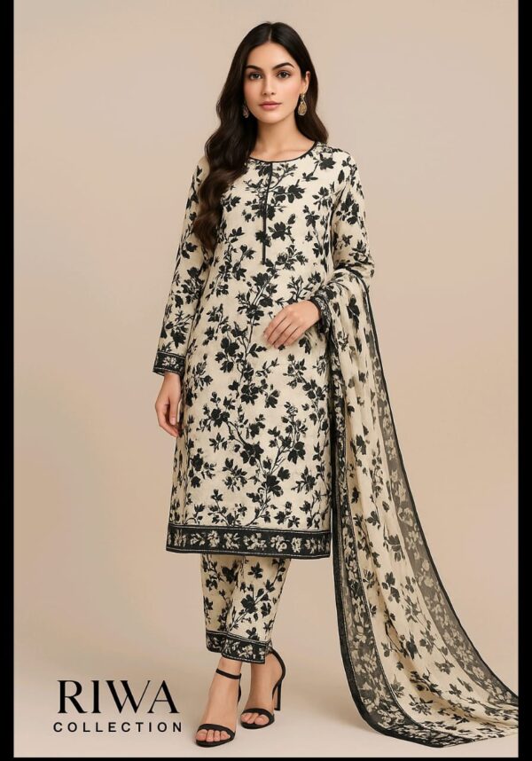 3 Piece Unstitched Printed Lawn and Shafoon Duppata