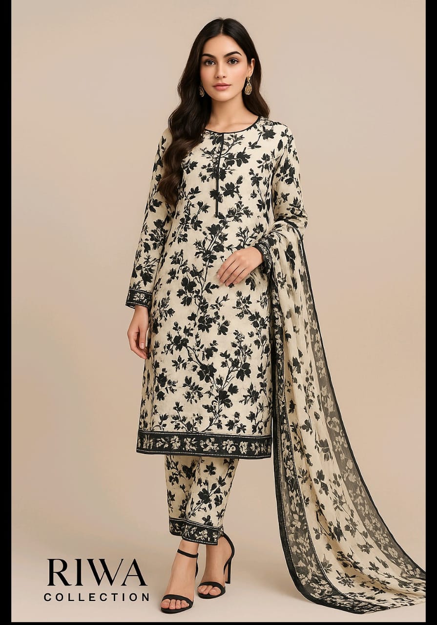 3 Piece Unstitched Printed Lawn and Shafoon Duppata