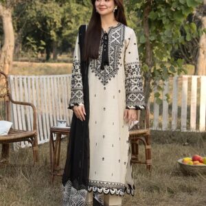 Off-White Embroidered Dhanak by Riwa Collection