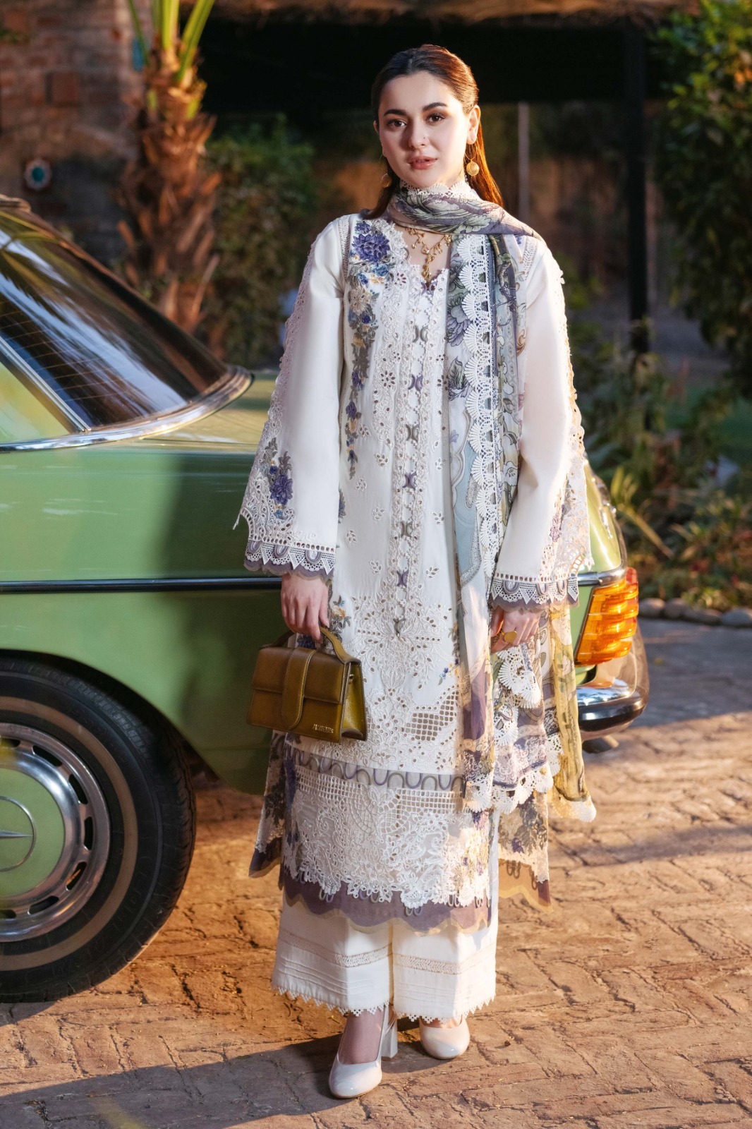 White Embroidered Dhanak by Riwa Collection